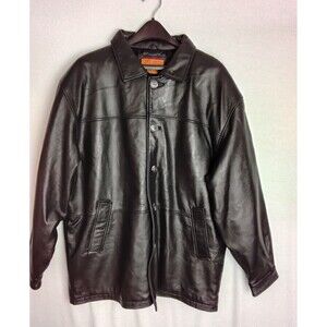 Vintage Northern Explorer Mens Large  Black Genuine Leather Coat Buttons Pockets